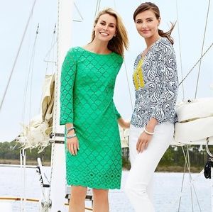 Talbots Petite Green Eyelet Dress Size 2P
